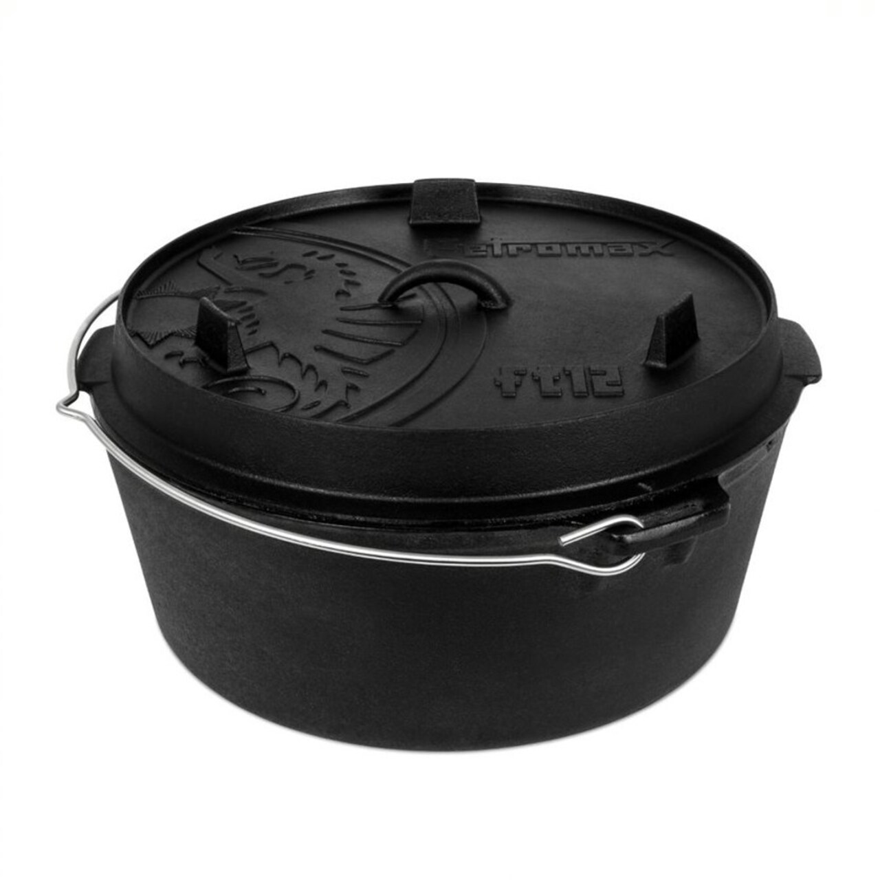 Petromax Cast Iron Dutch Oven for Cooking or Baking Outdoors Over a Campfire or in the Home Kitchen, Pre-Seasoned Cookware Conducts Heat Evenly, Flat Base